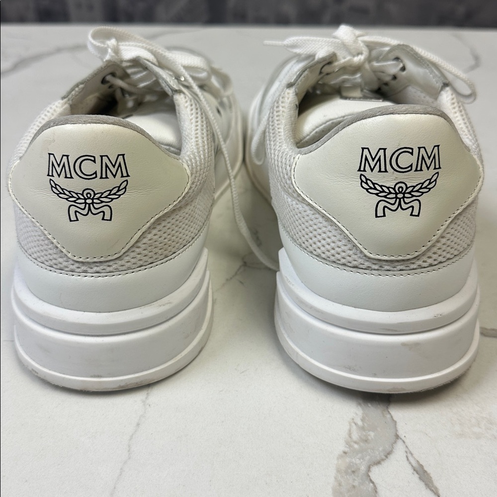 MCM Skyward Low-top Basketball Sneakers White Visetos Leather EU 43 US 10 - Picture 5 of 14